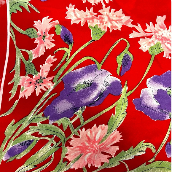 VERA NEUMANN Artist Vintage Square Silk Scarf Japan Red/Multi - Picture 6 of 12